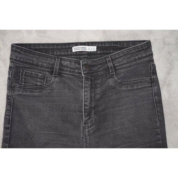 Zara Womens Jeans 8 Lead Grey Skinny Slim Ripped Distressed High Rise Raw Hem - Picture 3 of 10